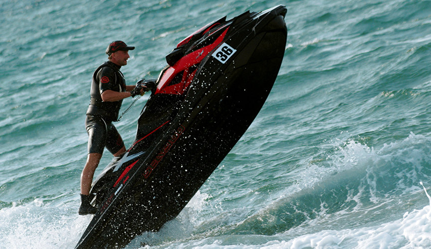 An athlete during a water sports show in Sevastopol