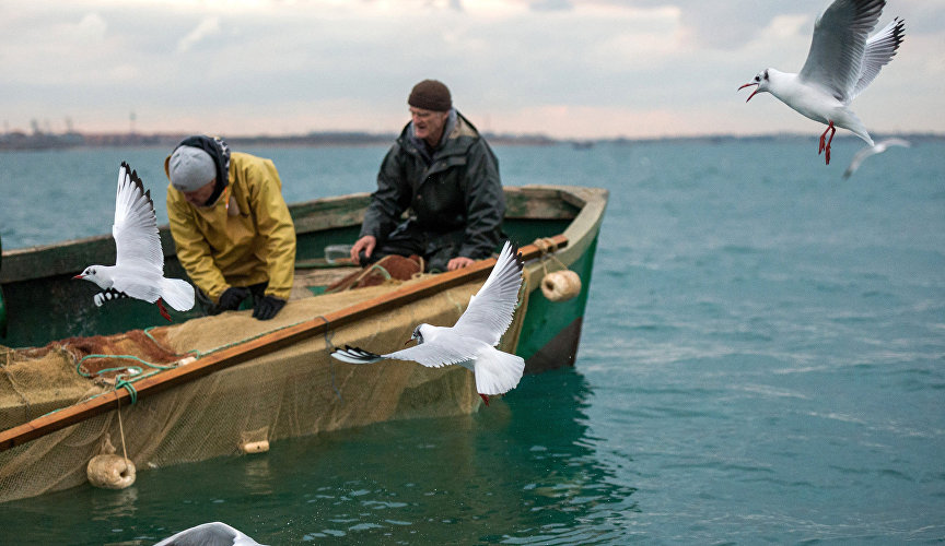 Anglers fishing on the Black Sea coast in Sevastopol